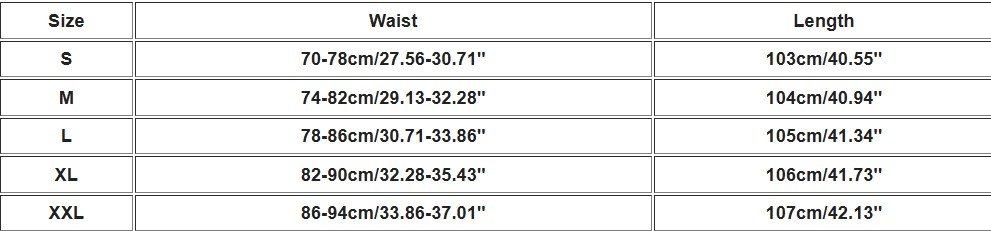 size chart of colorful maxi skirt