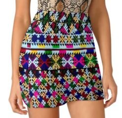 woman wearing colorful mini skirt