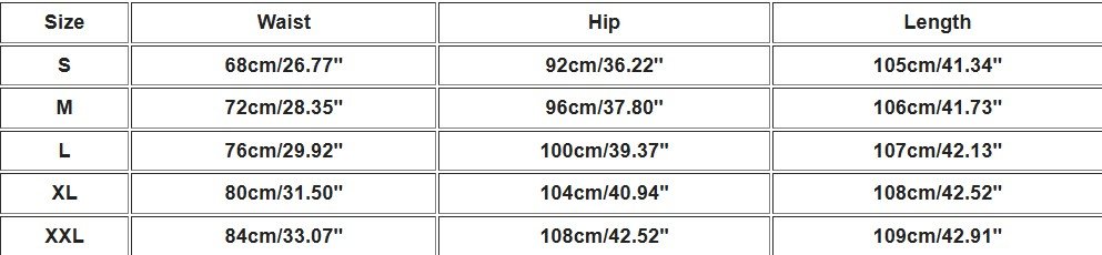 size chart of colorful pattern pants