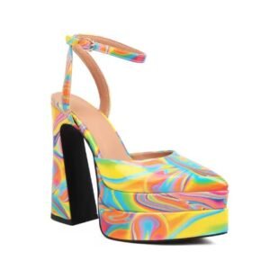 colorful platform heels on the white backgorund