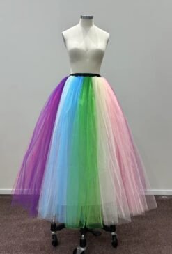 front view of colorful princess skirt on a mannequin