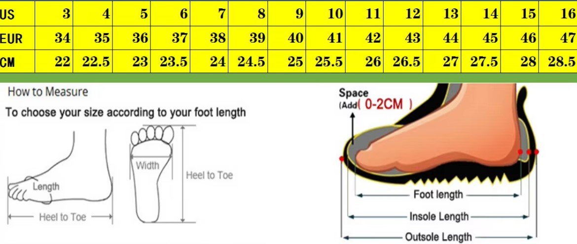 size chart of colorful rhinestone heels