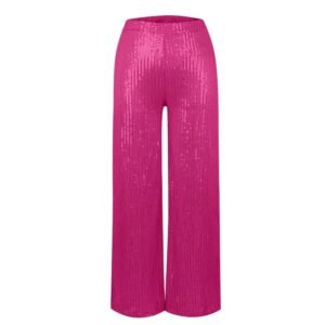 front view of hot pink colorful sequin pants on the white background