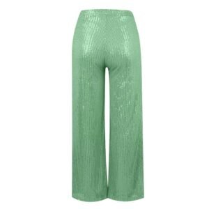 back view of light green colorful sequin pants on the white background