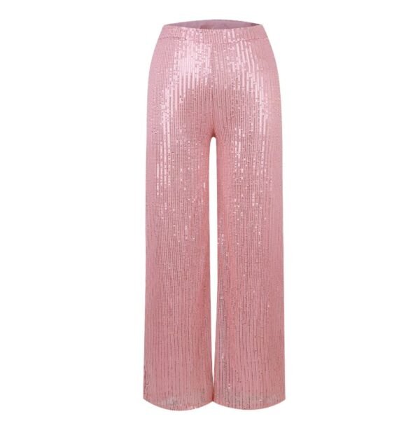 front view of light pink colorful sequin pants on the white background