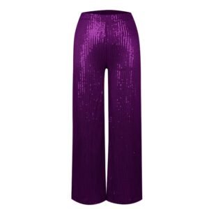 front view of purple colorful sequin pants on the white background