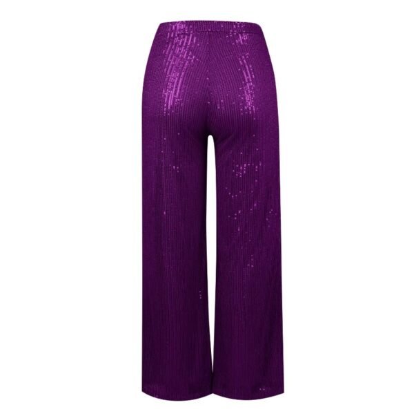 back view of purple colorful sequin pants on the white background