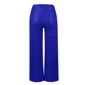 back view of royal blue colorful sequin pants on the white background