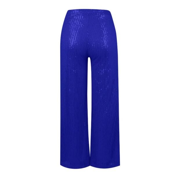 back view of royal blue colorful sequin pants on the white background