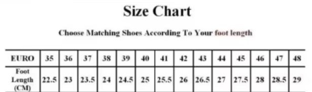 size chart of colorful sneakers with stars