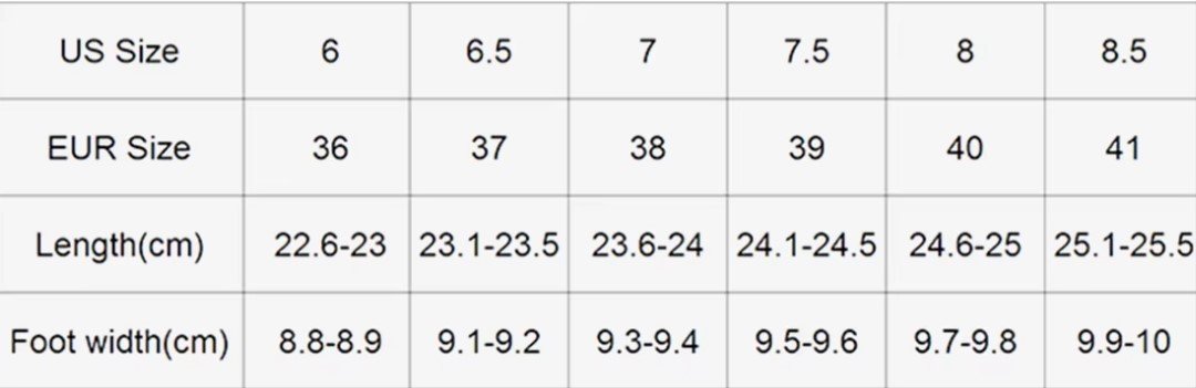 size chart of colorful stiletto heels