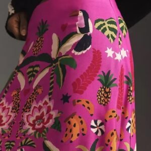 material and zipper of colorful tropical skirt