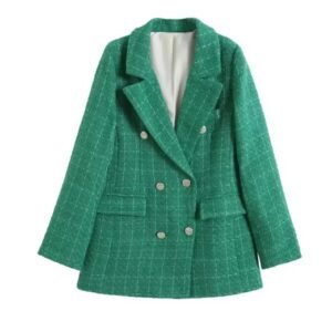 front view of green colorful tweed blazer on the white background