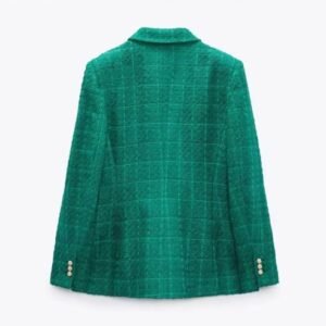 back view of green colorful tweed blazer on the white background