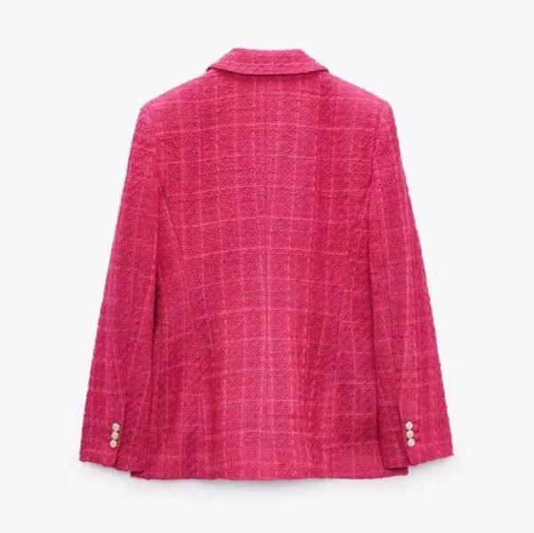 back view of pink colorful tweed blazer on the white background