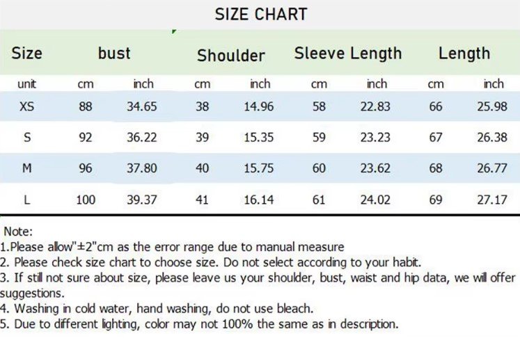 size chart of colorful tweed blazer