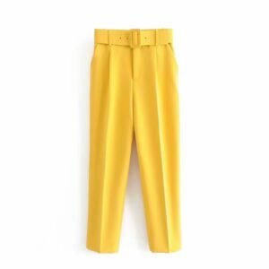 front view of yellow elegant colorful pants on the white background