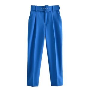 front view of blue elegant colorful pants on the white background