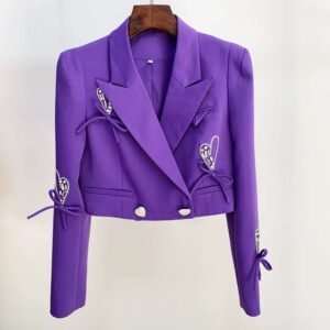 female purple blazer on the white background