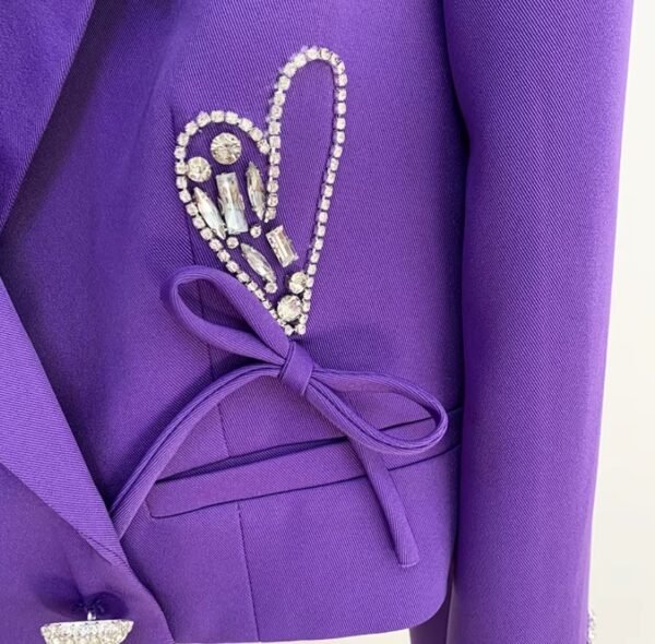 pocket and material of female purple blazer