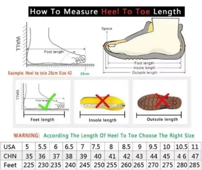 size chart and measuring tips of girly colorful sneakers