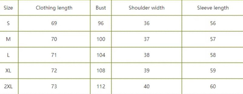 size chart of green colorful blazer