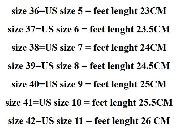 size chart of green high heel sandals