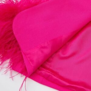 inner material of pink blazer with feathers