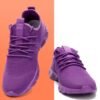 purple sneakers for women, front and side view, on white and orange background