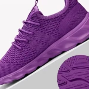 purple sneakers for women on the white background, their material in the right corner