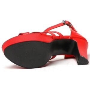 black sole of red high heel sandals