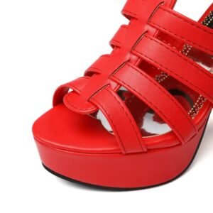 straps and platform of red high heel sandals