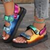 woman turned to her side wearing sporty colorful sandals