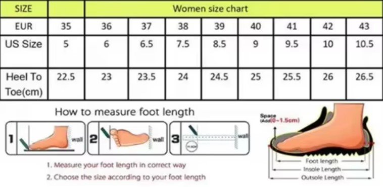 size chart of unique colorful heels