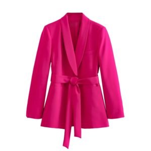 front view of pink women's colorful blazer on the white background