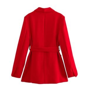 back view of red women's colorful blazer on the white background