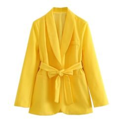 front view of yellow women's colorful blazer on the white background