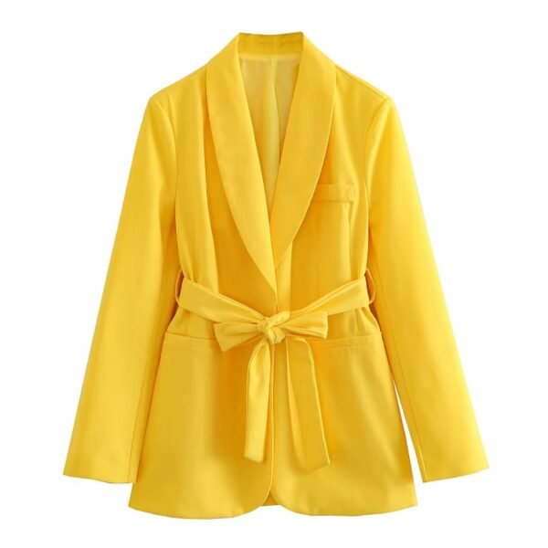 front view of yellow women's colorful blazer on the white background