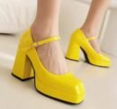 woman wearing yellow heels