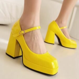 woman wearing yellow heels