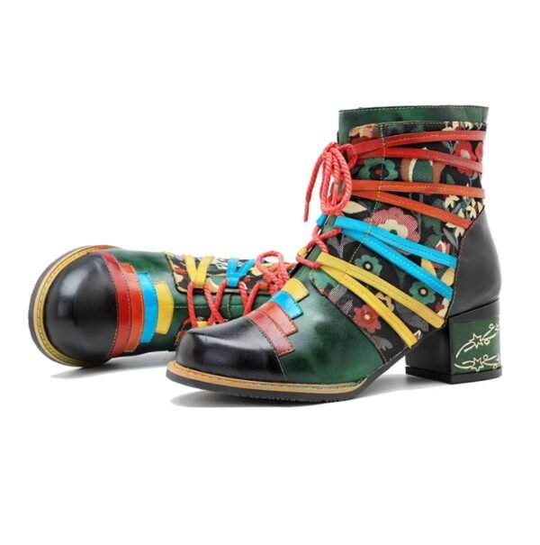 front and side view of Bohemian colorful boots on the white backgorund