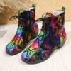 colorful boots for women lying on the beige floor