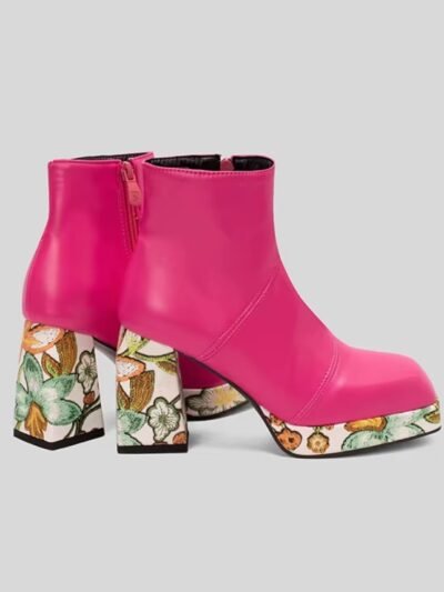 back and side view of colorful Chelsea boots on the grey background