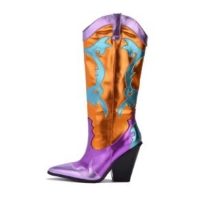 side view of colorful cowboy boots on the white background