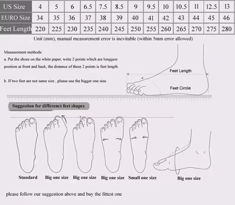 size chart and measuring tips for colorful high heel boots