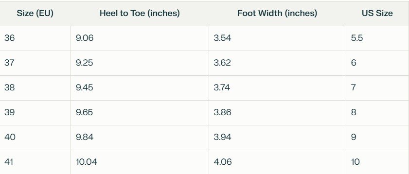 size chart of colorful lace up sandals 