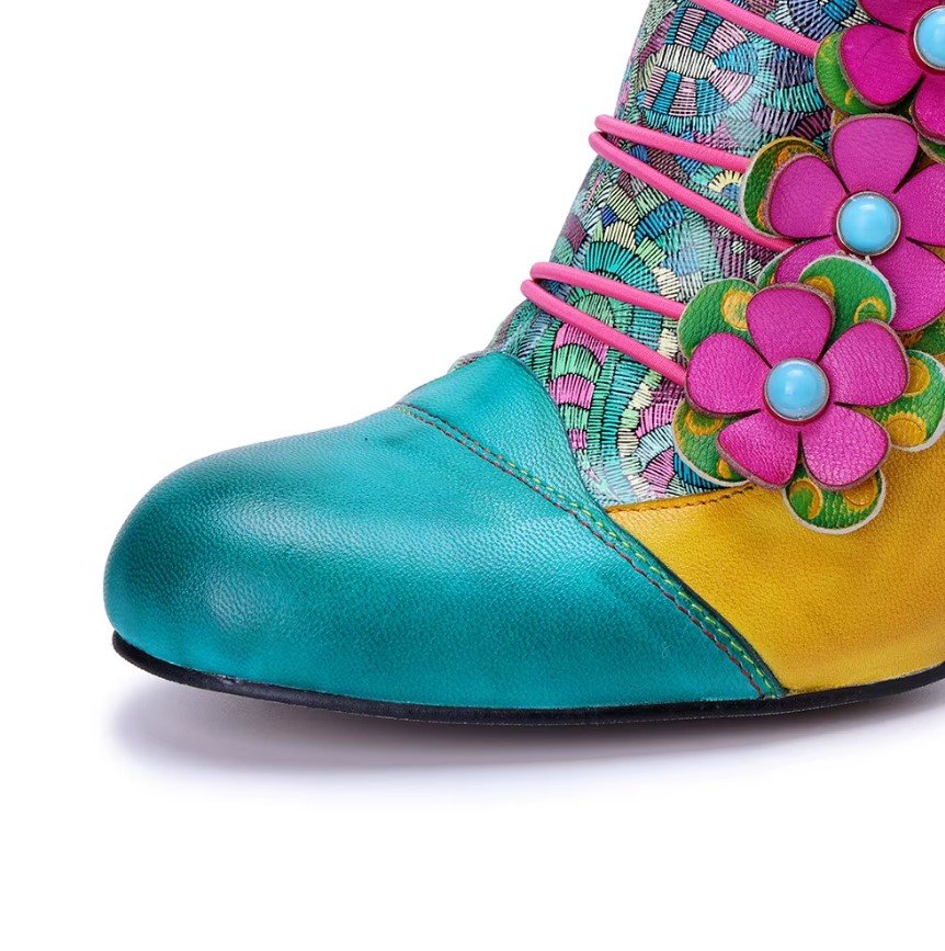 material and decorations of colorful vintage boots