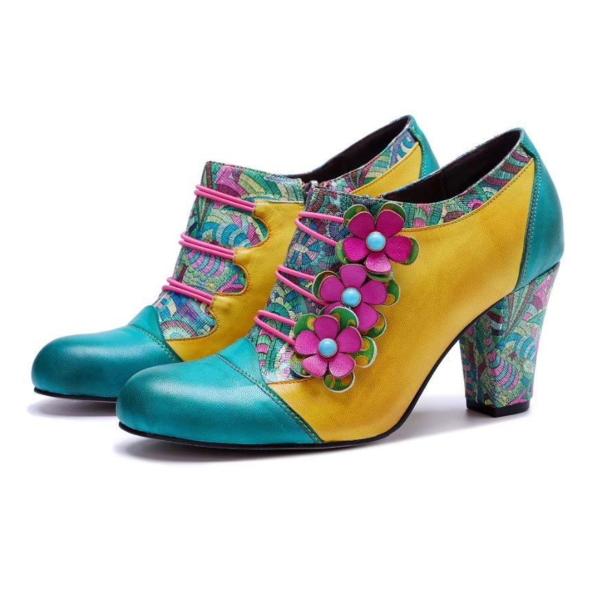 colorful vintage boots on the white background