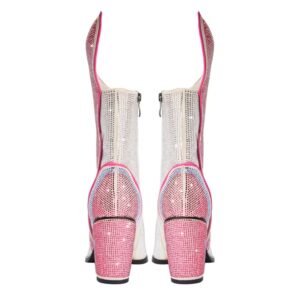 back view of colorful women's boots on the white background