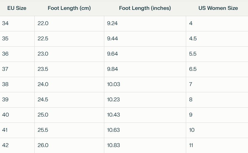 size chart of festive colorful sandals 